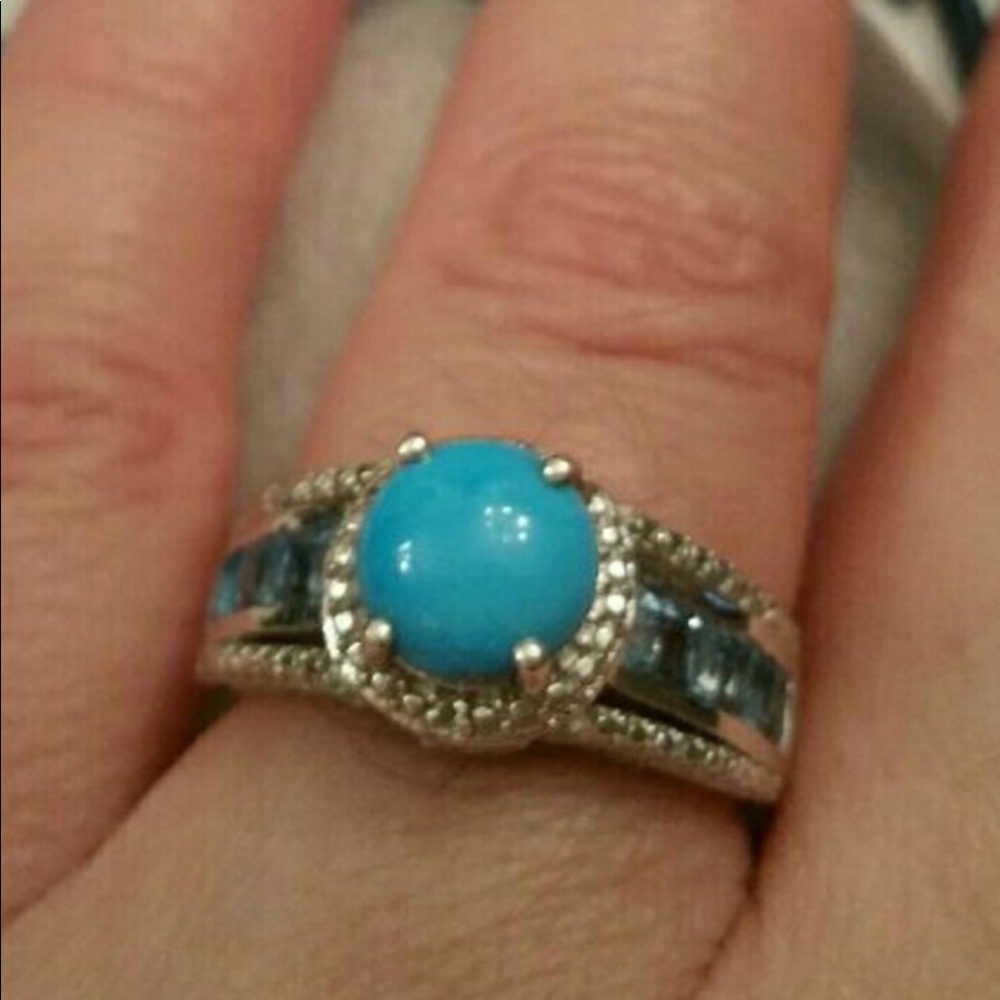 GENUINE TURQUOUISE BLUE TOPAZ DIAMOND RING 💍